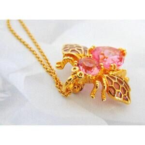 Joan Rivers Hope Bee Pin & Pendant Gold Filigree Pink Crystal Breast Cancer